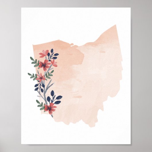Staat Waterverf Ohio Floral Poster (Voorkant)