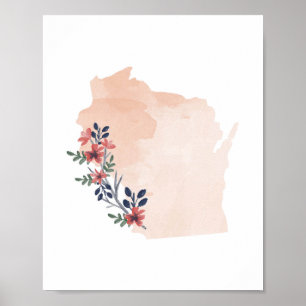 Staat Waterverf Wisconsin Floral Poster