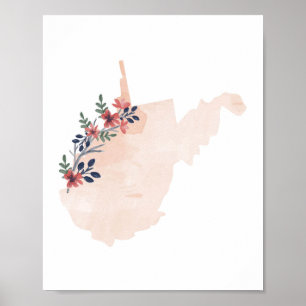 Staat West Virginia Floral Waterverf Poster