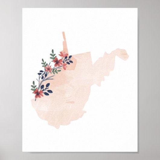 Staat West Virginia Floral Waterverf Poster (Voorkant)
