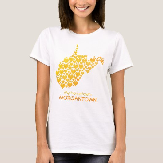 Staat West Virginia Silhouette Harten & Hometown T-shirt (Voorkant)