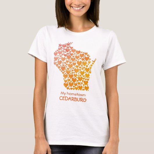 Staat Wisconsin Silhouette Hearts Hometown T-shirt (Voorkant)