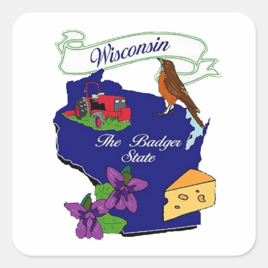 Staat Wisconsin Vierkante Sticker (Voorkant)