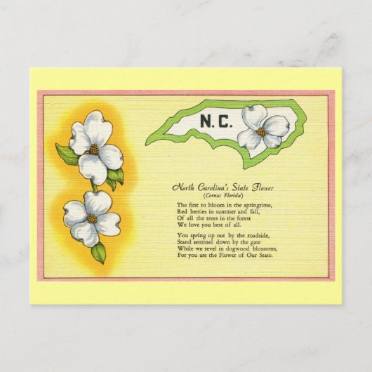  staatsbloem North Carolina, gedicht Briefkaart (Voorkant)