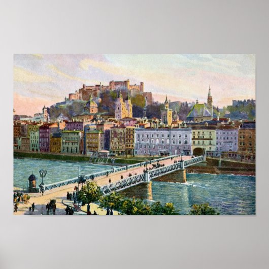 Staatsbrug 1916 Aquarelle Salzburg Poster (Voorkant)