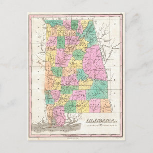  staatskaart van Alabama (1827) Briefkaart