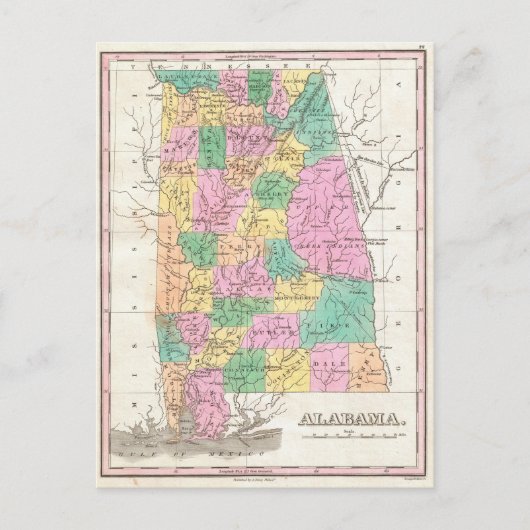  staatskaart van Alabama (1827) Briefkaart (Voorkant)