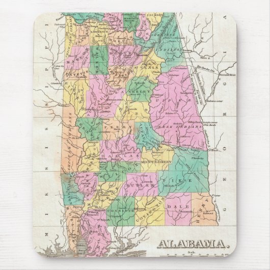 staatskaart van Alabama (1827) Muismat (Voorkant)