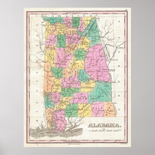  staatskaart van Alabama (1827) Poster (Voorkant)