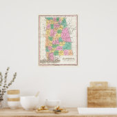  staatskaart van Alabama (1827) Poster (Keuken)