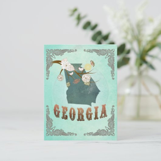  staatskaart van Georgië - turquoise blauw Briefkaart (Staand voorkant)