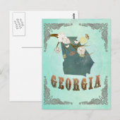  staatskaart van Georgië - turquoise blauw Briefkaart (Voorkant / Achterkant)