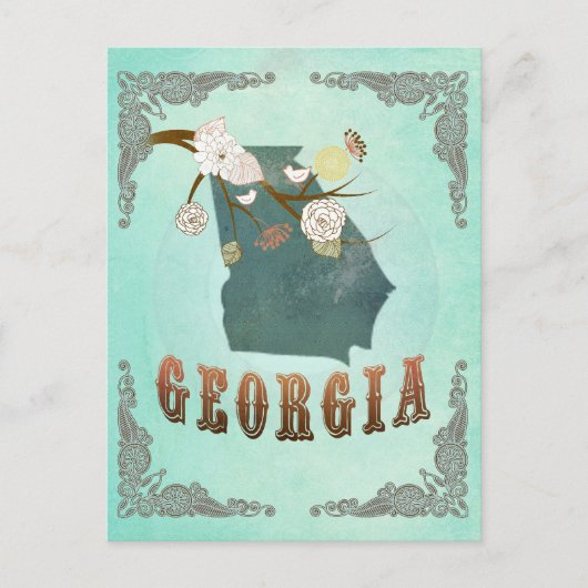  staatskaart van Georgië - turquoise blauw Briefkaart (Voorkant)