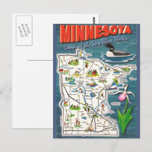 Staatskaart van Minnesota Briefkaart (Voorkant / Achterkant)