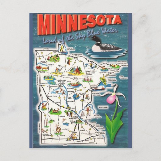Staatskaart van Minnesota Briefkaart (Voorkant)