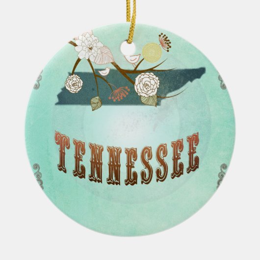  staatskaart van Tennessee - Turquoise Blue Keramisch Ornament (Voorkant)
