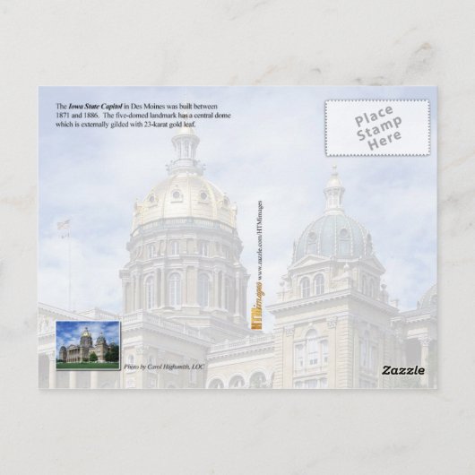 Staatskapitool Iowa in Des Moines Briefkaart (Achterkant)