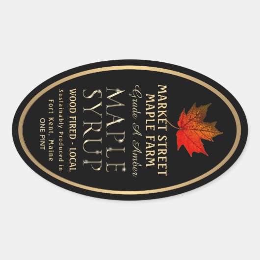 Staatsnaam duurzaam geproduceerd Maple Syrup Black Ovale Sticker (Voorkant)