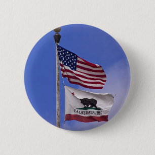 STAATSvlaggen VAN AMERIKAANS EN CALIFORNIA Ronde Button 5,7 Cm