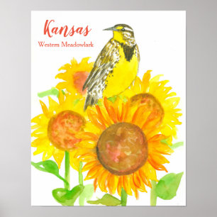Staatsvogel van Kansas Meadowlark Sunflower Poster