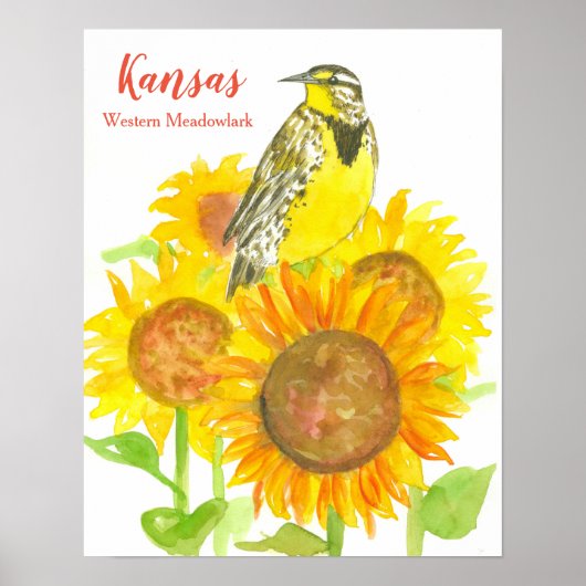 Staatsvogel van Kansas Meadowlark Sunflower Poster (Voorkant)