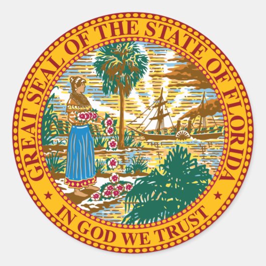 STAATSZEGEL VAN FLORIDA RONDE STICKER (Voorkant)