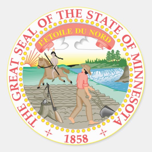 Staatszegel van Minnesota Ronde Sticker (Voorkant)