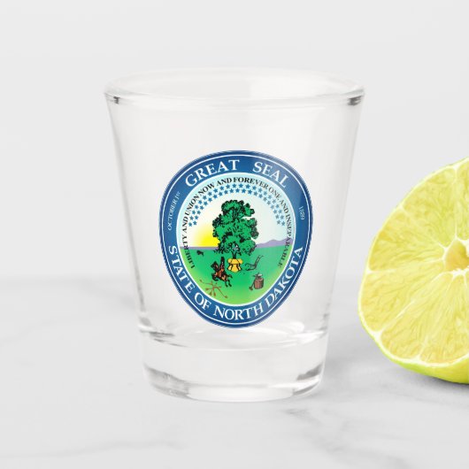 Staatszegel van North Dakota Shot Glas (Voorkant)