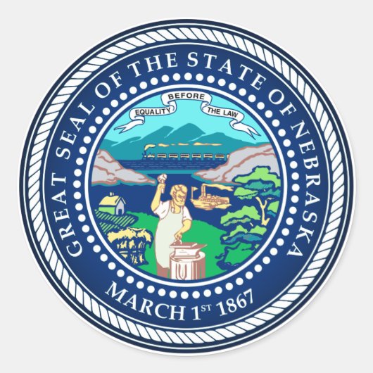 Staatzegel van Nebraska Ronde Sticker (Voorkant)
