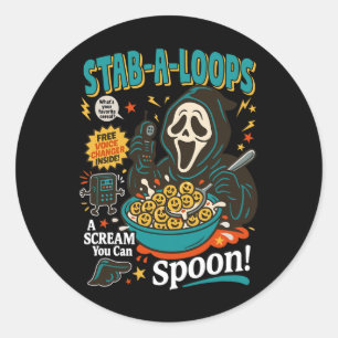 Stab-a-loops Horror Cereal Doos Halloween Moordena Ronde Sticker