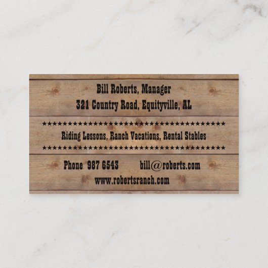 Stable Ranch Visitekaartje (Achterkant)