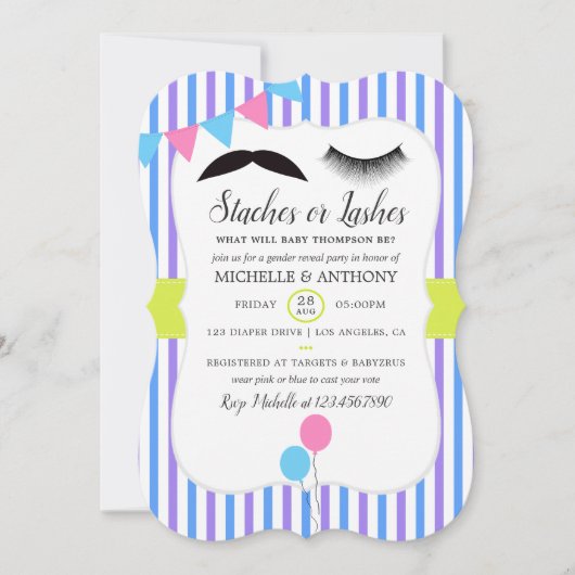 Staches of Lashes Gender Reopenbaart uitnodiging v (Voorkant)