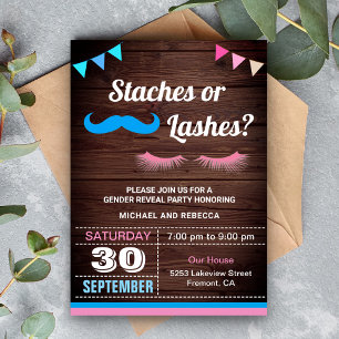 Staches of wimpers geslacht onthulling feest kaart