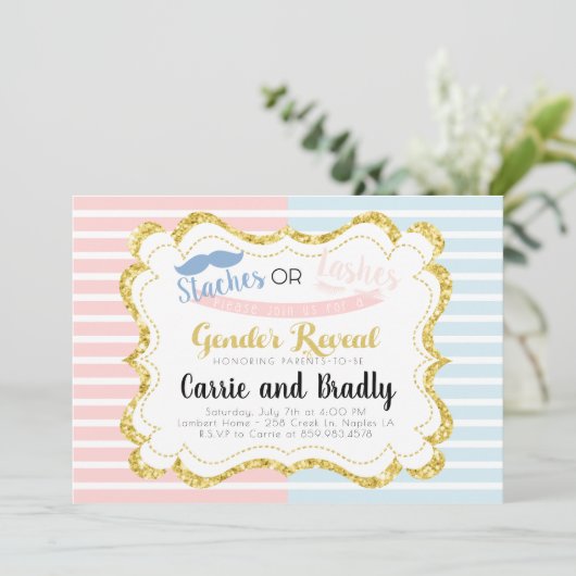 Staches of wimpers Geslacht Onthulling Uitnodiging (Staand voorkant)