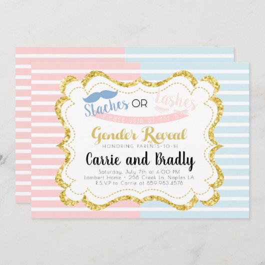 Staches of wimpers Geslacht Onthulling Uitnodiging (Voorkant / Achterkant)