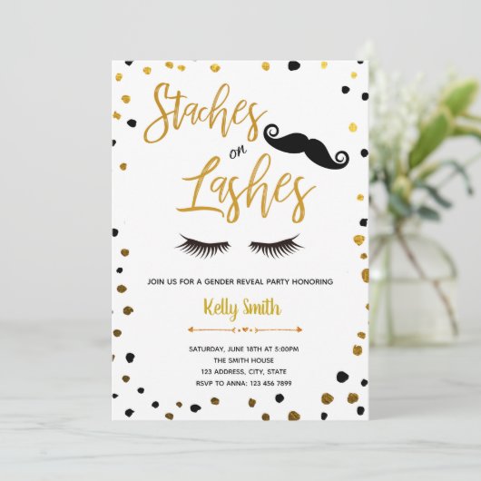 Staches of wimpers onthullen genderuitnodiging kaart (Staand voorkant)