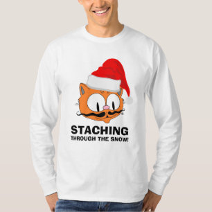 STACHTEN VIA DE SNEEUW Mustache Humor Cat T-shirt