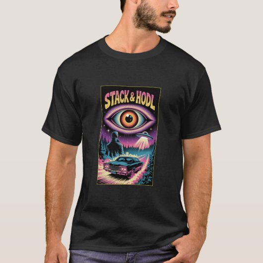 Stack And Hdol Bitcoin UFO Retro T-shirt Crypto (Voorkant)