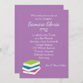 Stack of Books Bat Mitzvah Invitation with Sarah Kaart (Voorkant / Achterkant)