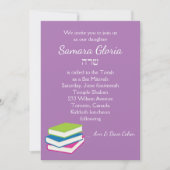Stack of Books Bat Mitzvah Invitation with Sarah Kaart (Voorkant)
