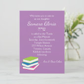 Stack of Books Bat Mitzvah Invitation with Sarah Kaart (Staand voorkant)