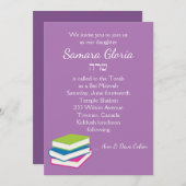 Stack of Books Bat Mitzvah Invitation with Sarah Kaart (Voorkant / Achterkant)