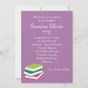 Stack of Books Bat Mitzvah Invitation with Sarah Kaart