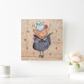 Stack of Chickens Wall Clock Vierkante Klok (Huis)
