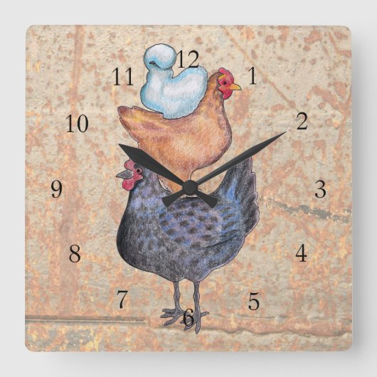 Stack of Chickens Wall Clock Vierkante Klok (Voorkant)