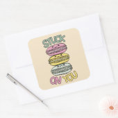 Stack of Cute Kawaii Macarons Vierkante Sticker (Envelop)