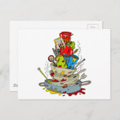 Stack of Dirty Dishes Cartoon Briefkaart (Voorkant / Achterkant)