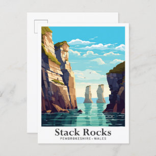 Stack Rocks Pembrokeshire Travel Illustration Briefkaart