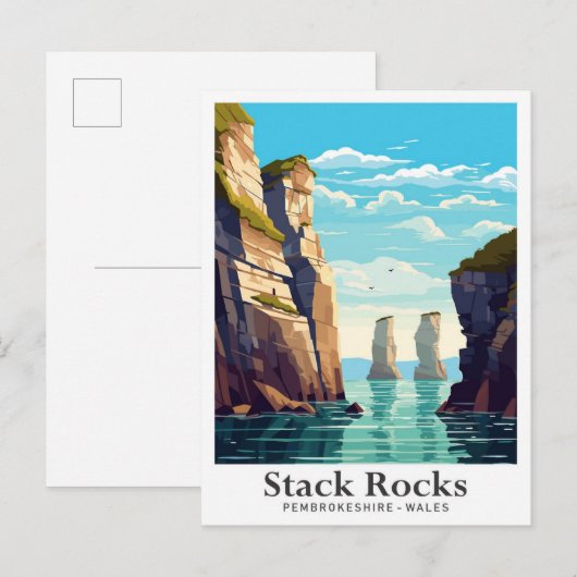 Stack Rocks Pembrokeshire Travel Illustration Briefkaart (Voorkant / Achterkant)