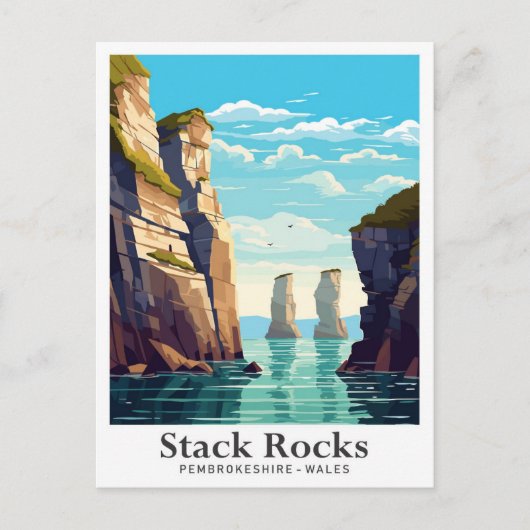 Stack Rocks Pembrokeshire Travel Illustration Briefkaart (Voorkant)